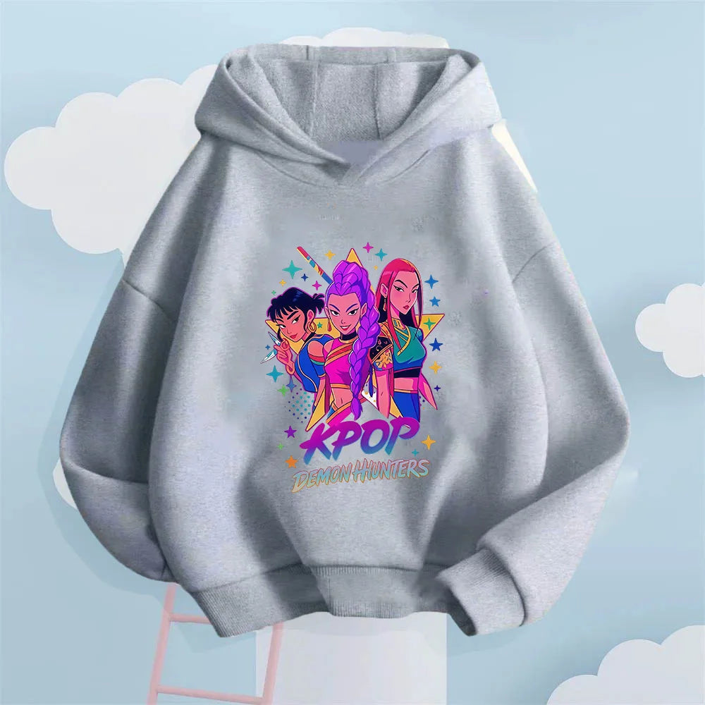 2025 Fall/Winter Collection. Kids' Hoodie, Featuring A Cool "KPOP DEMON HUNTERS" Girl Group Print.