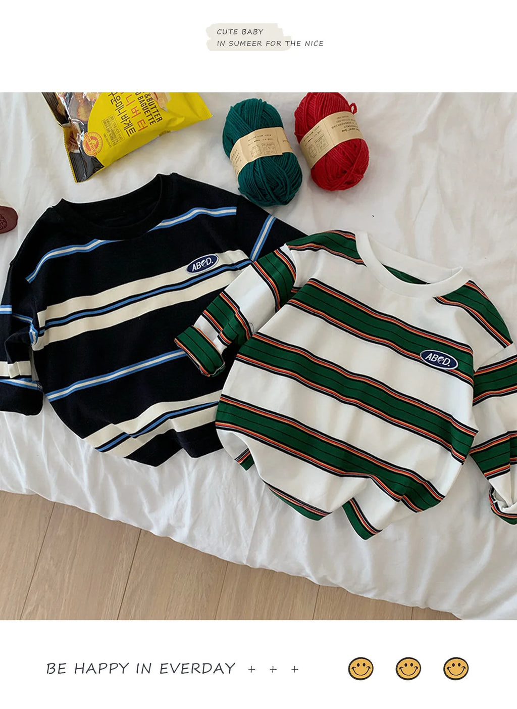 2025 Spring Autumn Kids Boys T-shirts Cotton Striped Loose Sticker Casual Long Sleeve Baby Girls Shirts Toddler Boys Tops