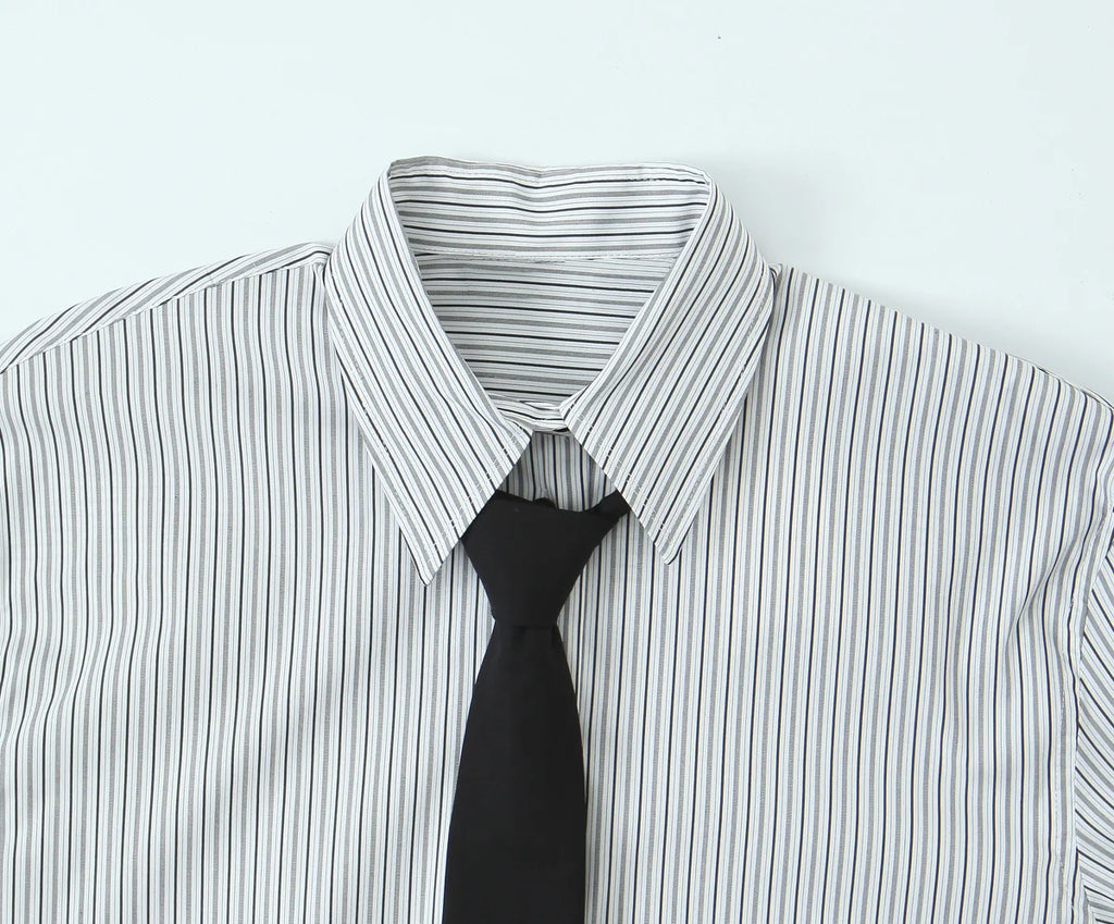 Women Shirt 2025 Women Autumn New Fashion Long Sleeves Button Striped Print Shirt With Tie Women Elegant Leisure Shirt