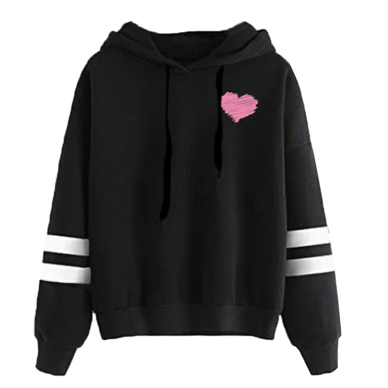 2025 New Arrival Women's Hoodie Cute Heart Print Hooded Long Sleeved Sweatshirt Autumn Winter Daily Casual Fashion Warm Pullover
