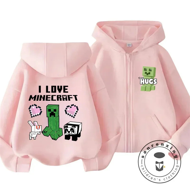 Kids Hoodie My World Print Zip Up Sweatshirt for Boys Girls Simple Solid Color HipHop Style Loose Comfy for Fall Winter Popular