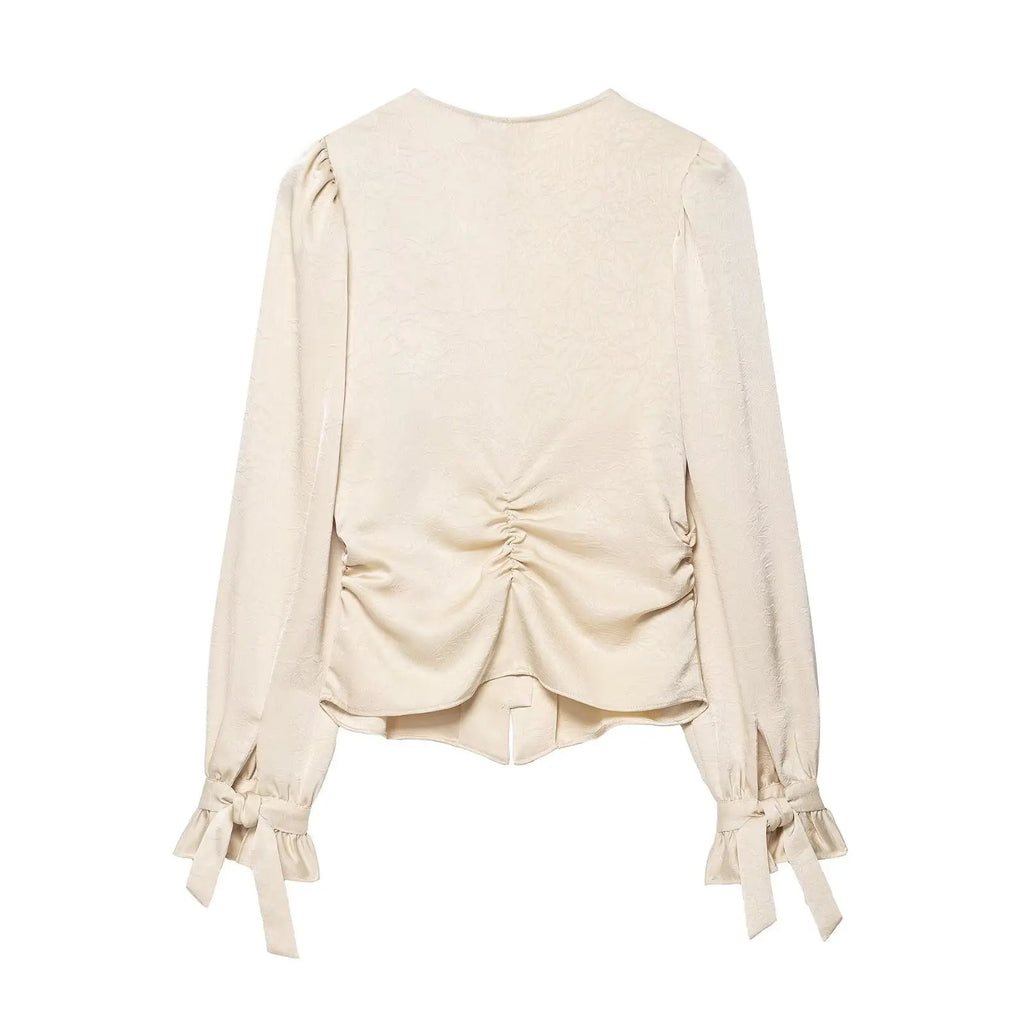 2025 Woman Blouses Wrinkle Effect Elegant Shirts for Women Autumn Long Sleeve Shirt Women Deep V neck Slim Tops Button Up Shirts