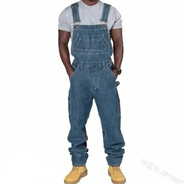 Overalls Men Pockets Casual Loose Long Denim Pants