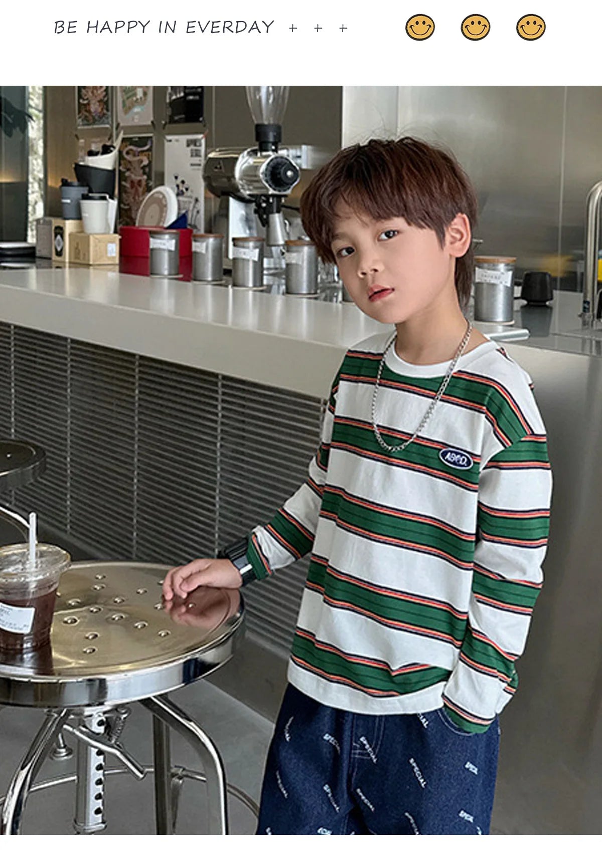 2025 Spring Autumn Kids Boys T-shirts Cotton Striped Loose Sticker Casual Long Sleeve Baby Girls Shirts Toddler Boys Tops