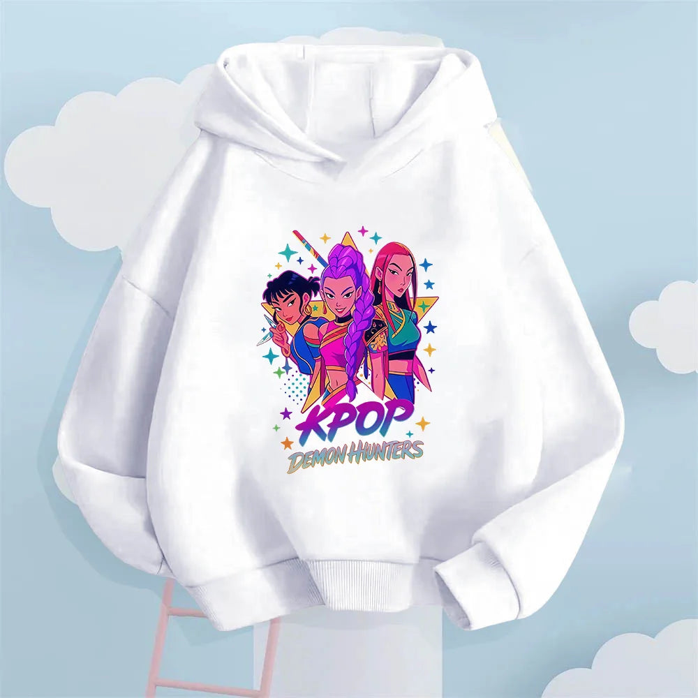 2025 Fall/Winter Collection. Kids' Hoodie, Featuring A Cool "KPOP DEMON HUNTERS" Girl Group Print.