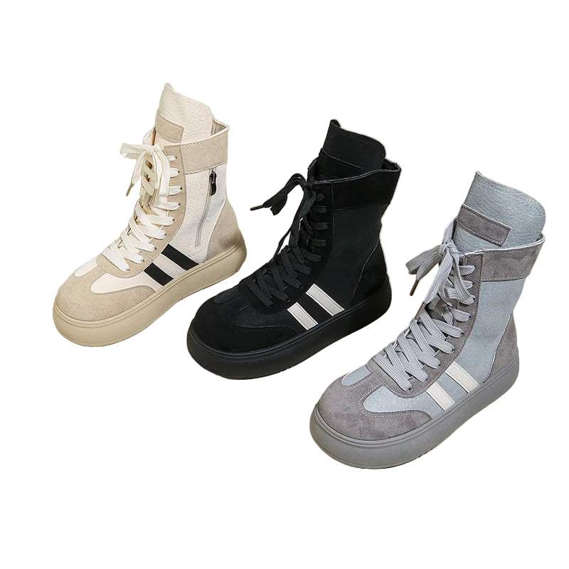 Sports and Leisure Shoes for Women 2025 New Fashionable High Top Shoes Flat Bottomed Lightweight and Comfortable Work Boots