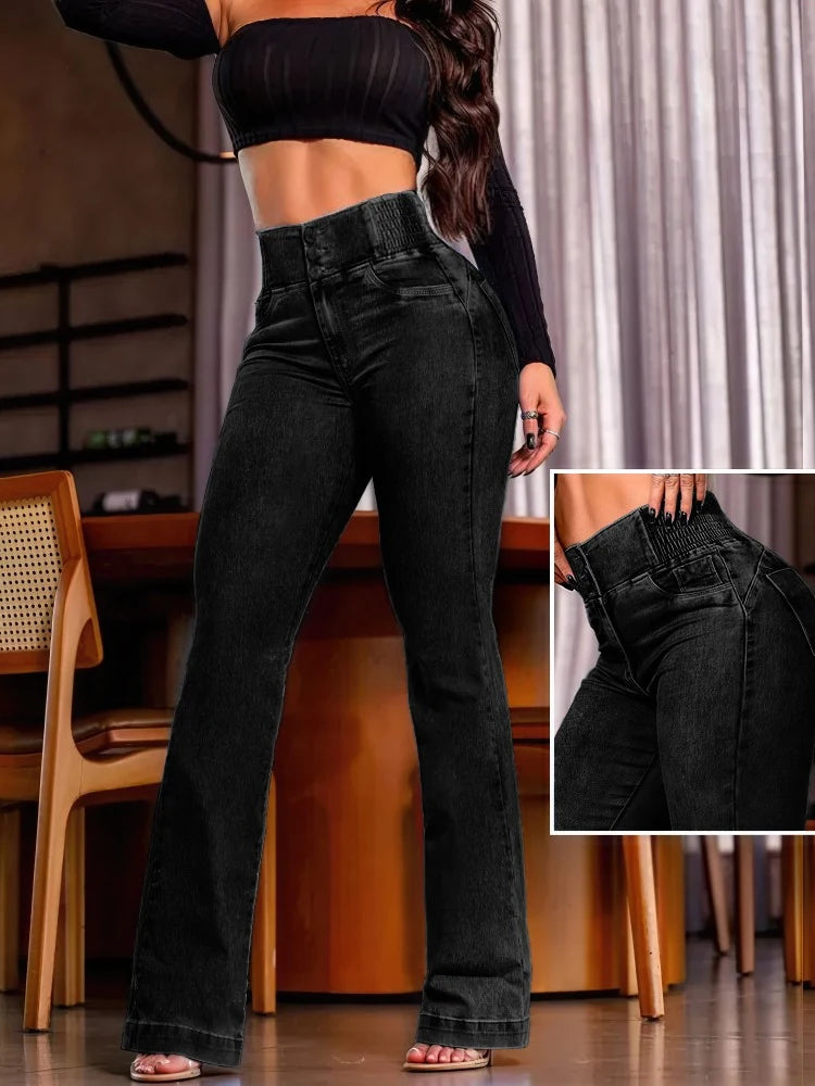 Women Elastic Skinny Denim Pants Y2K Trousers Shaping Butt Lift Slim-fit Jeans