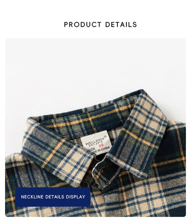 New Children's Clothes 2025 Kids Shirts With Collar Boys' Cotton Long Sleeved Baby Clothing Casual Top Plaid Blouse for Boy 2-7Y