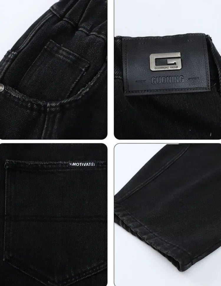 2025 New Boys' Casual Jeans for Kids 6-12 Years Old Autumn Streetwear Jeans with Rips and Rivets, Comfortable Stretchy Fabric