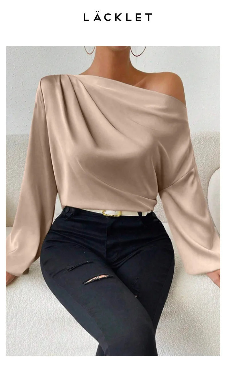 2025 Ladies Tops Women's Shirts & Blouses Long Sleeve  Sexy Solid Color One-Shoulder Elegant Blouses Foreign Style Blusas