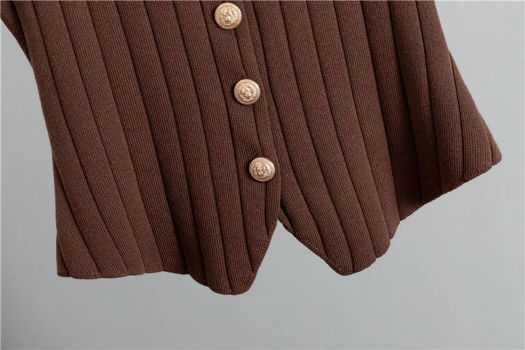 2025 Women Three Piece Sets  Kintted  Vest Pleated Skirt Spring Autumn  Cardigan Top High Waist Skirt New Elegant  Suit