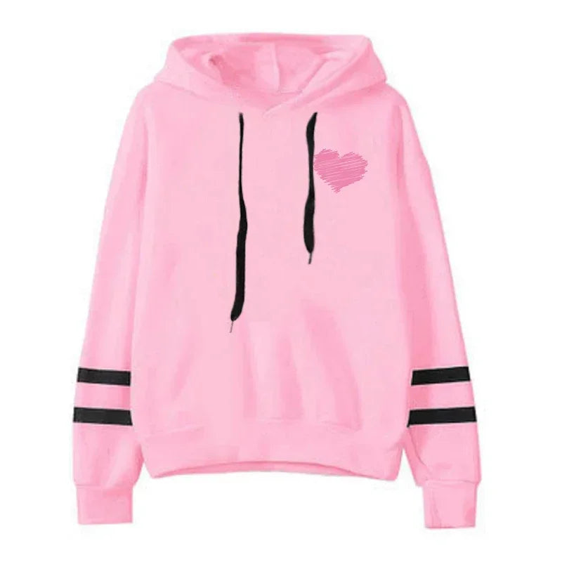 2025 New Arrival Women's Hoodie Cute Heart Print Hooded Long Sleeved Sweatshirt Autumn Winter Daily Casual Fashion Warm Pullover