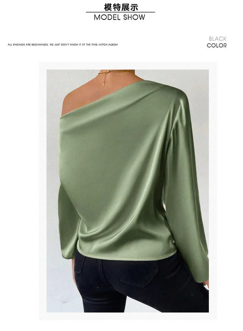 2025 Ladies Tops Women's Shirts & Blouses Long Sleeve  Sexy Solid Color One-Shoulder Elegant Blouses Foreign Style Blusas