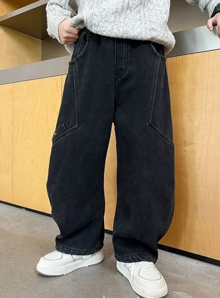 2025 New Boys' Casual Jeans for Kids 6-12 Years Old Autumn Streetwear Jeans with Rips and Rivets, Comfortable Stretchy Fabric