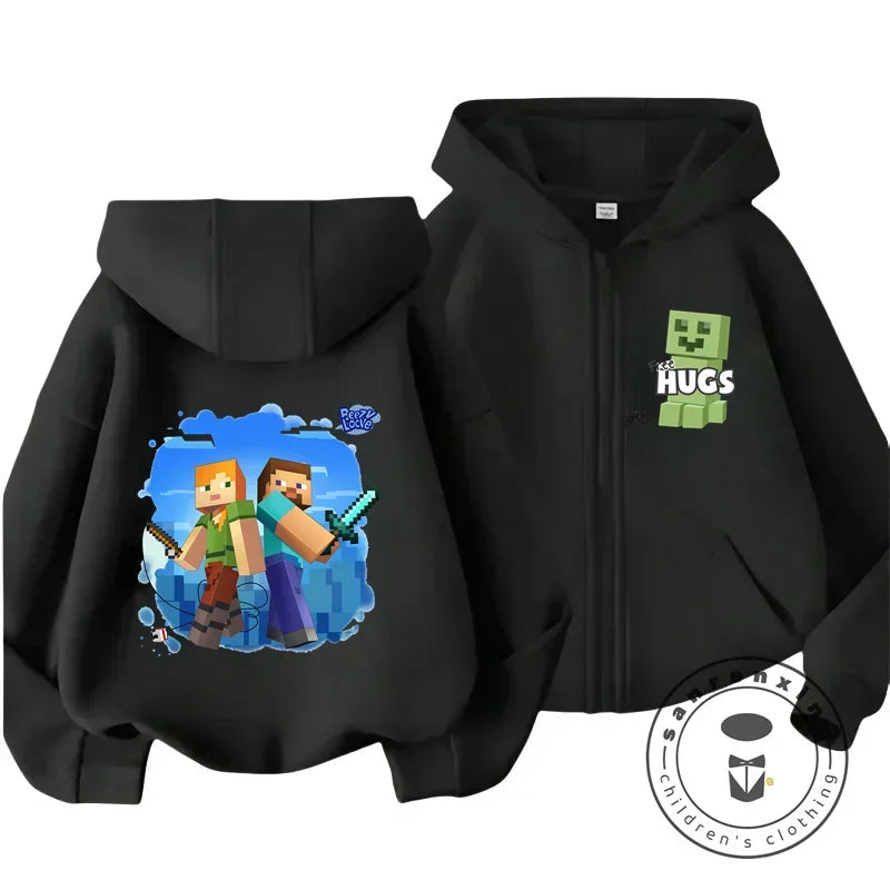 Kids Hoodie My World Print Zip Up Sweatshirt for Boys Girls Simple Solid Color HipHop Style Loose Comfy for Fall Winter Popular