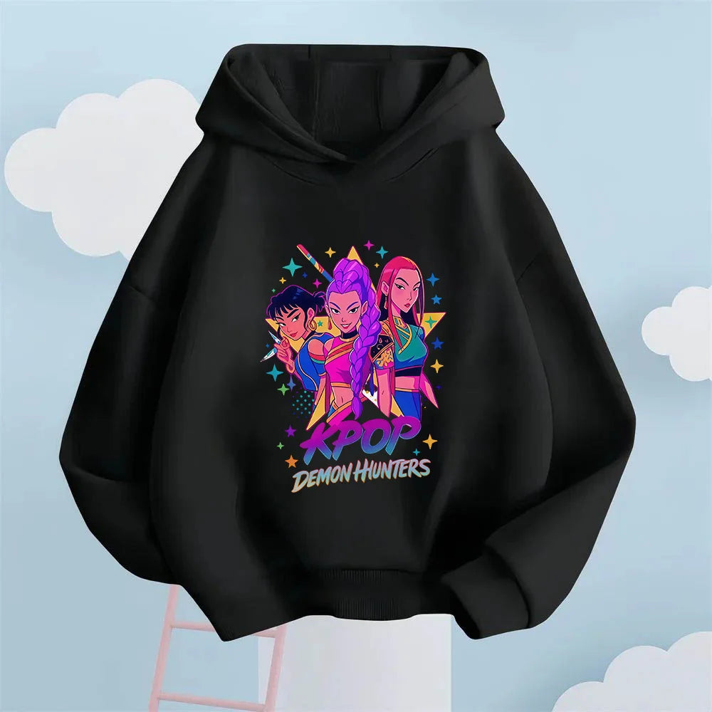 2025 Fall/Winter Collection. Kids' Hoodie, Featuring A Cool "KPOP DEMON HUNTERS" Girl Group Print.