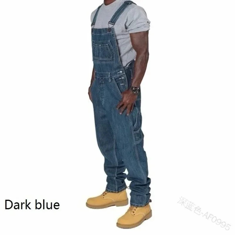 Overalls Men Pockets Casual Loose Long Denim Pants