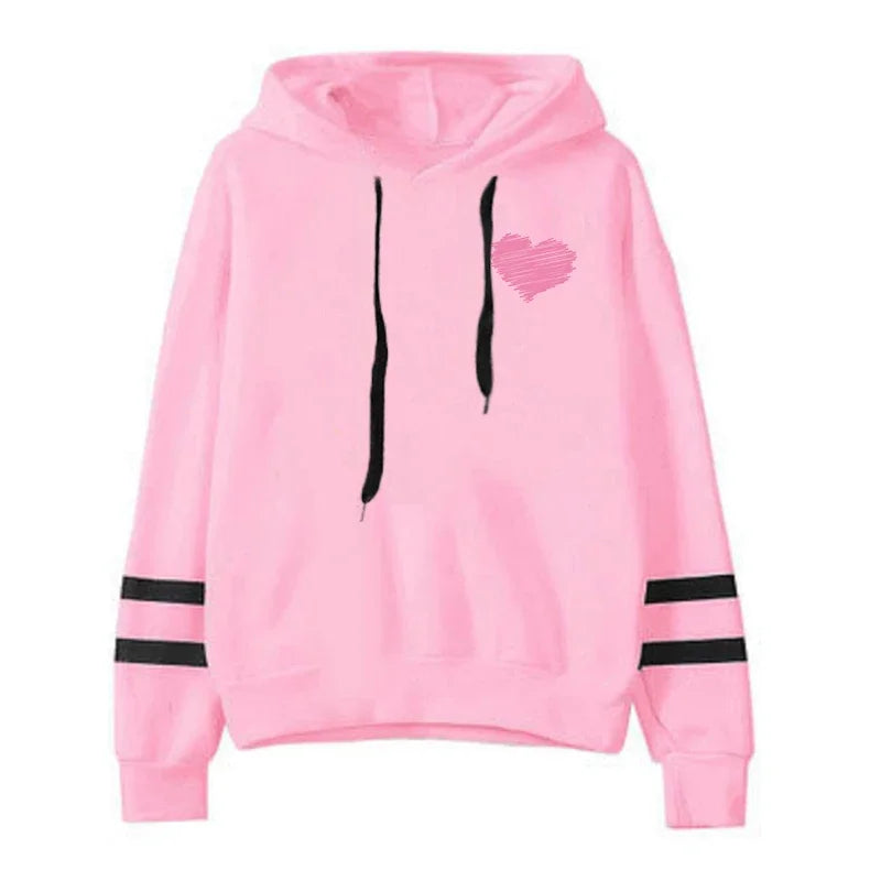 2025 New Arrival Women's Hoodie Cute Heart Print Hooded Long Sleeved Sweatshirt Autumn Winter Daily Casual Fashion Warm Pullover