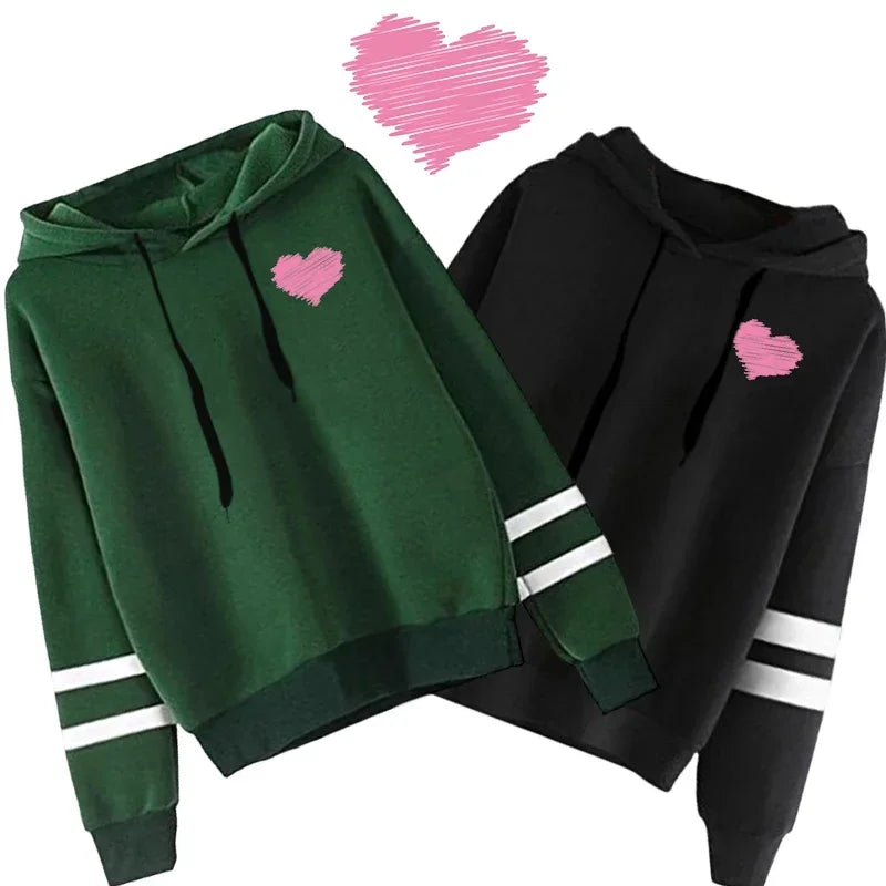 2025 New Arrival Women's Hoodie Cute Heart Print Hooded Long Sleeved Sweatshirt Autumn Winter Daily Casual Fashion Warm Pullover