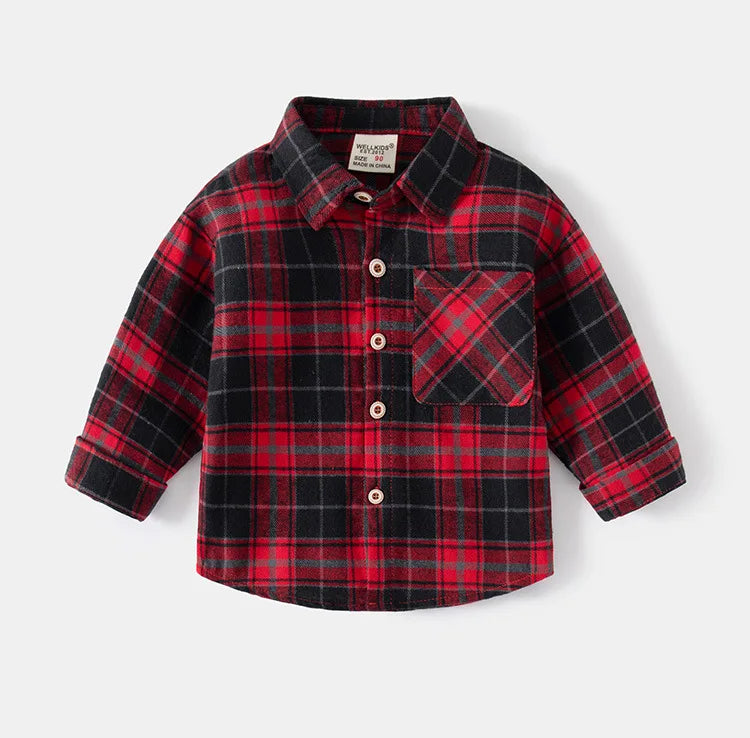 New Children's Clothes 2025 Kids Shirts With Collar Boys' Cotton Long Sleeved Baby Clothing Casual Top Plaid Blouse for Boy 2-7Y