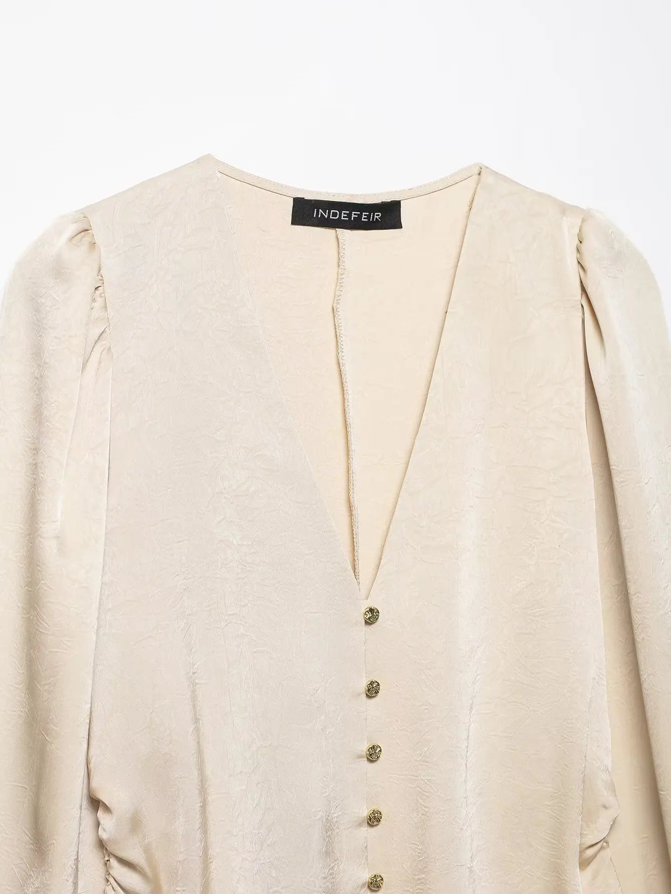 2025 Woman Blouses Wrinkle Effect Elegant Shirts for Women Autumn Long Sleeve Shirt Women Deep V neck Slim Tops Button Up Shirts