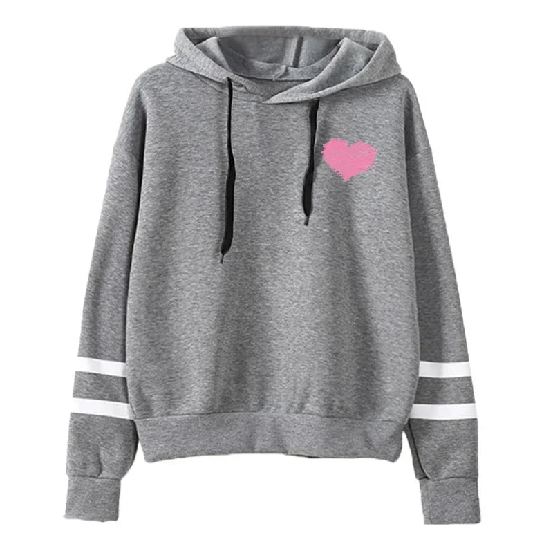 2025 New Arrival Women's Hoodie Cute Heart Print Hooded Long Sleeved Sweatshirt Autumn Winter Daily Casual Fashion Warm Pullover