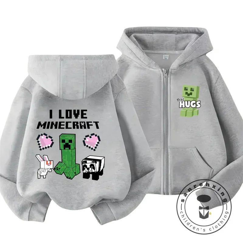 Kids Hoodie My World Print Zip Up Sweatshirt for Boys Girls Simple Solid Color HipHop Style Loose Comfy for Fall Winter Popular