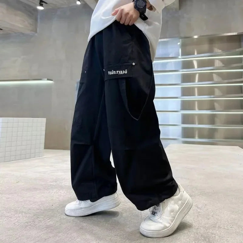 Teen Boys Jeans 2025 New Spring Autumn Pants Children's Straight Trousers Teenager Wide-legged Cargo Pants Kids Loose Clothes