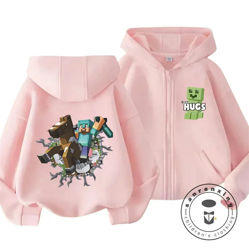 Kids Hoodie My World Print Zip Up Sweatshirt for Boys Girls Simple Solid Color HipHop Style Loose Comfy for Fall Winter Popular