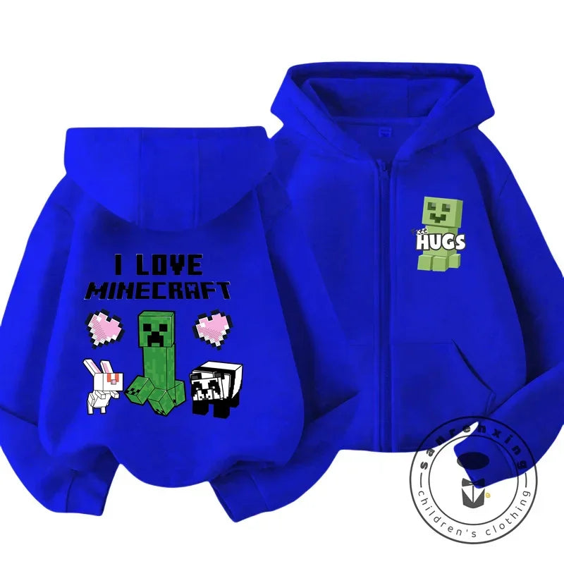 Kids Hoodie My World Print Zip Up Sweatshirt for Boys Girls Simple Solid Color HipHop Style Loose Comfy for Fall Winter Popular