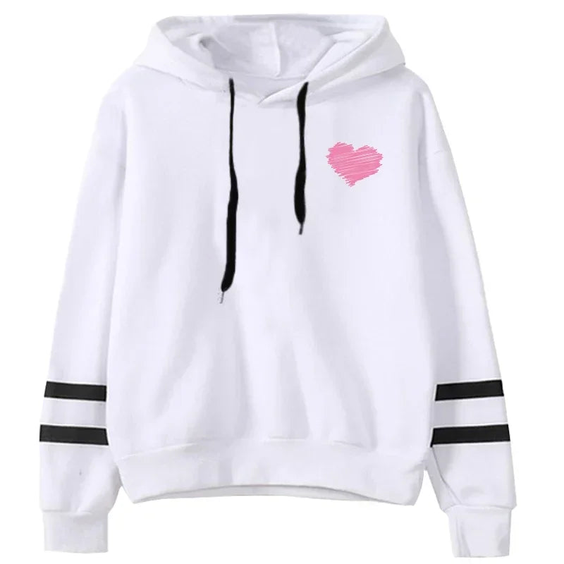 2025 New Arrival Women's Hoodie Cute Heart Print Hooded Long Sleeved Sweatshirt Autumn Winter Daily Casual Fashion Warm Pullover