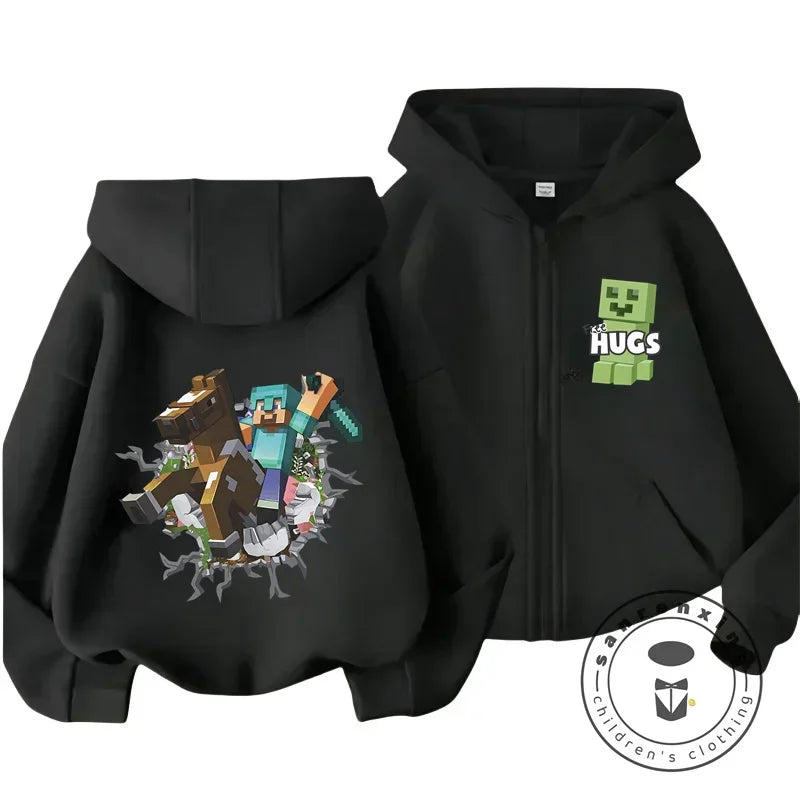 Kids Hoodie My World Print Zip Up Sweatshirt for Boys Girls Simple Solid Color HipHop Style Loose Comfy for Fall Winter Popular