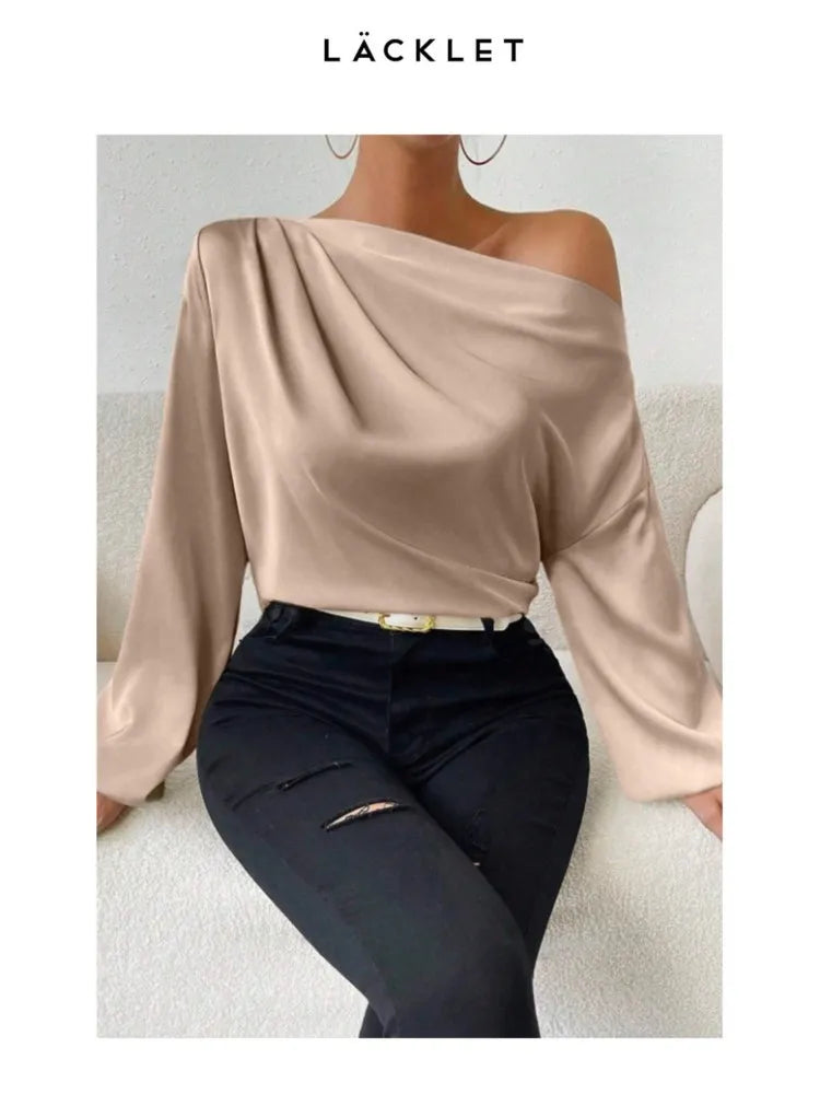 2025 Ladies Tops Women's Shirts & Blouses Long Sleeve  Sexy Solid Color One-Shoulder Elegant Blouses Foreign Style Blusas