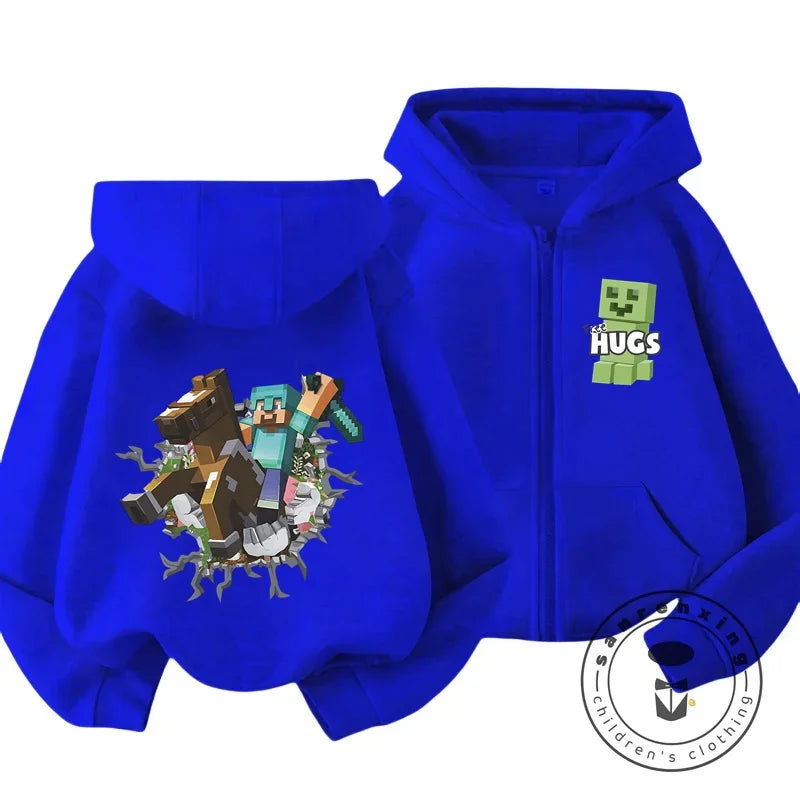 Kids Hoodie My World Print Zip Up Sweatshirt for Boys Girls Simple Solid Color HipHop Style Loose Comfy for Fall Winter Popular