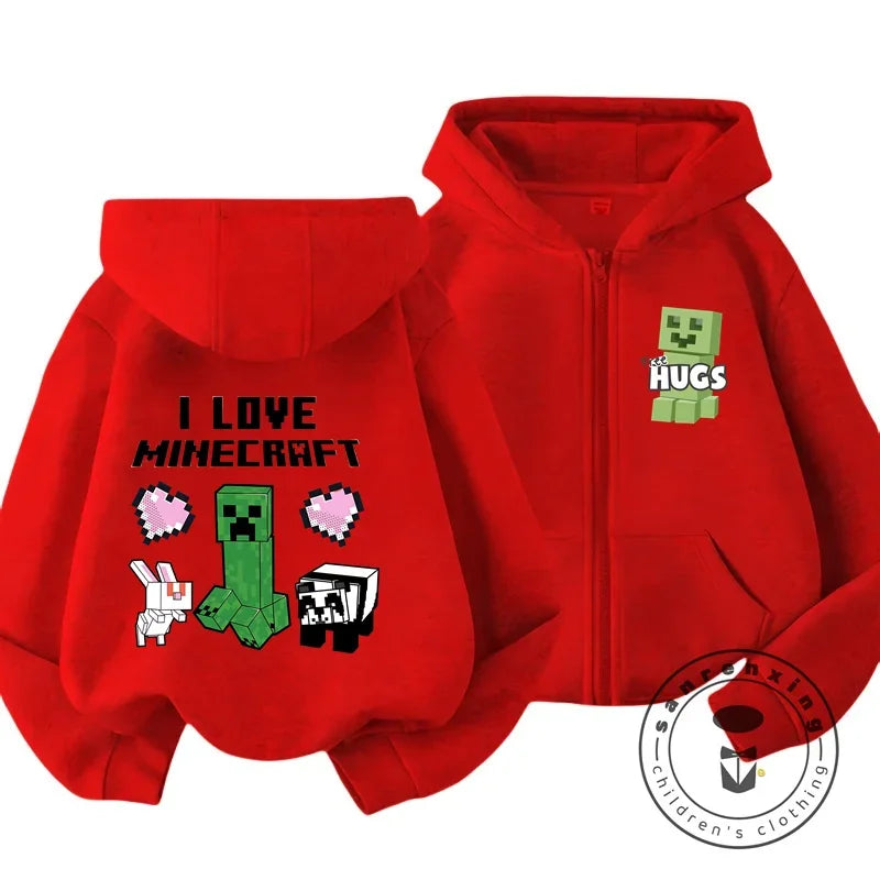 Kids Hoodie My World Print Zip Up Sweatshirt for Boys Girls Simple Solid Color HipHop Style Loose Comfy for Fall Winter Popular