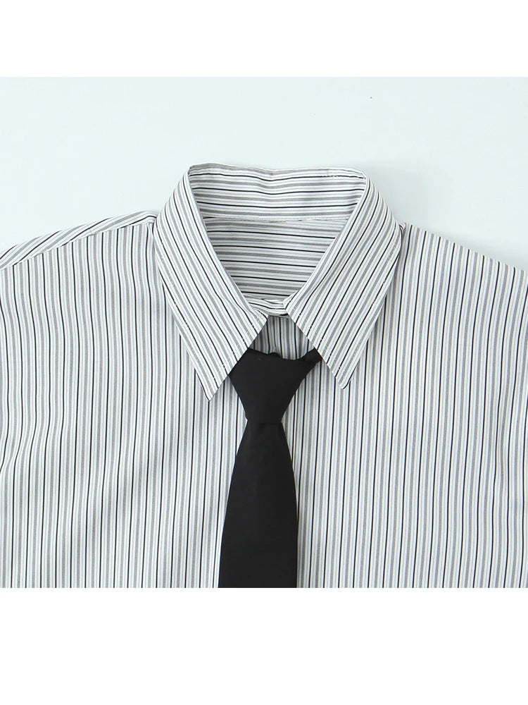 Women Shirt 2025 Women Autumn New Fashion Long Sleeves Button Striped Print Shirt With Tie Women Elegant Leisure Shirt