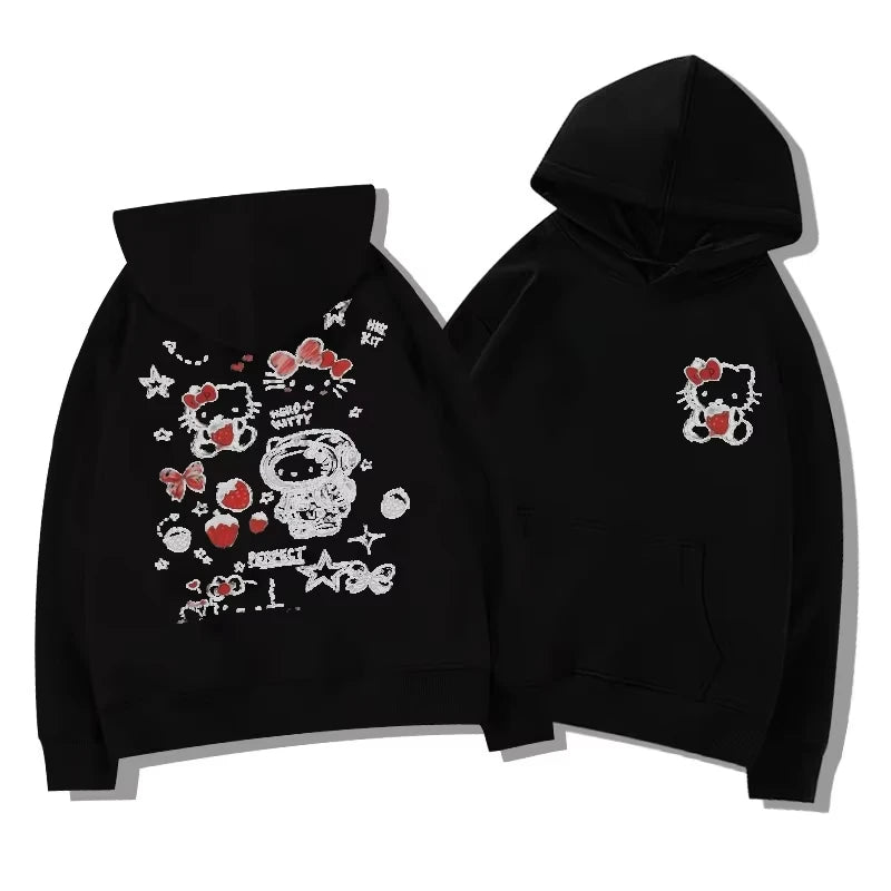 2025 Women's Hoodies Autumn Winter Clothing Anime Hello Kitty Art Design Graphics Hooded Fashion Y2K Oversized Girl Cotton Tops