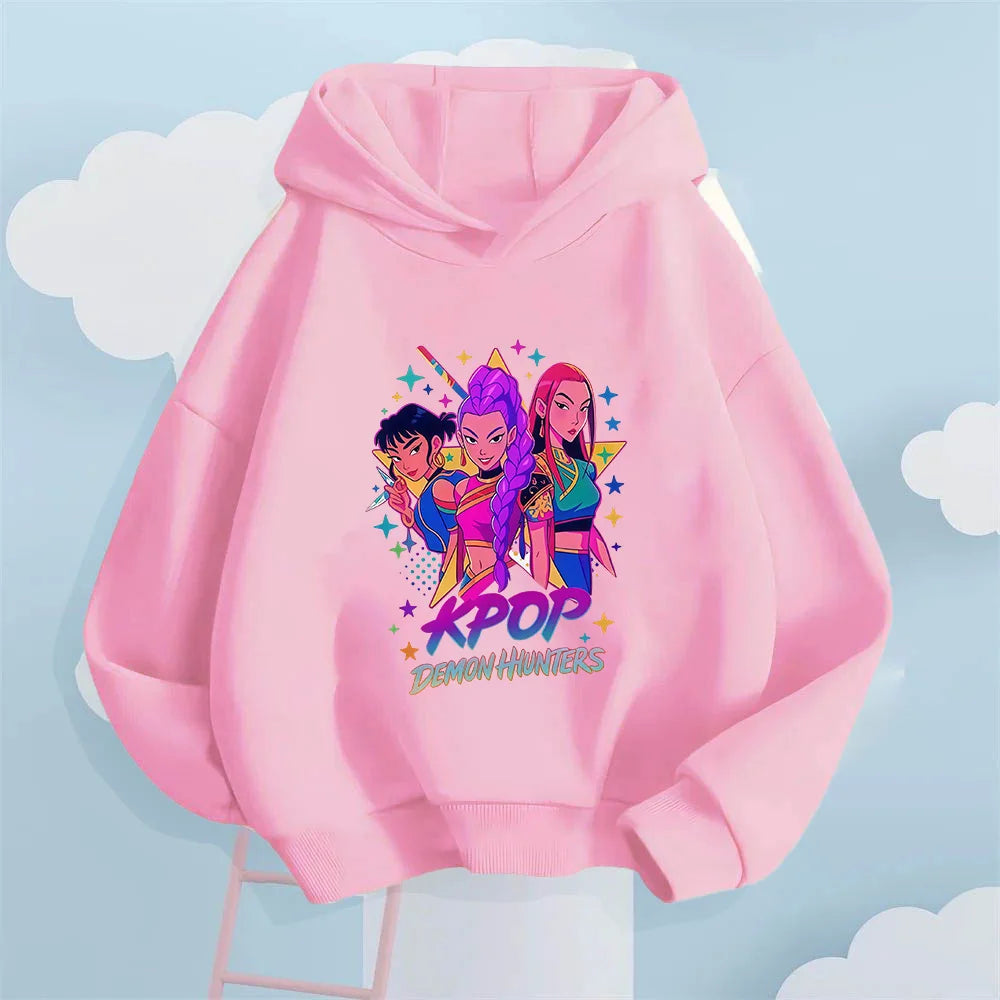 2025 Fall/Winter Collection. Kids' Hoodie, Featuring A Cool "KPOP DEMON HUNTERS" Girl Group Print.