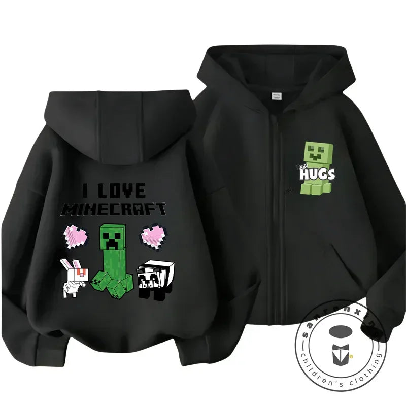 Kids Hoodie My World Print Zip Up Sweatshirt for Boys Girls Simple Solid Color HipHop Style Loose Comfy for Fall Winter Popular