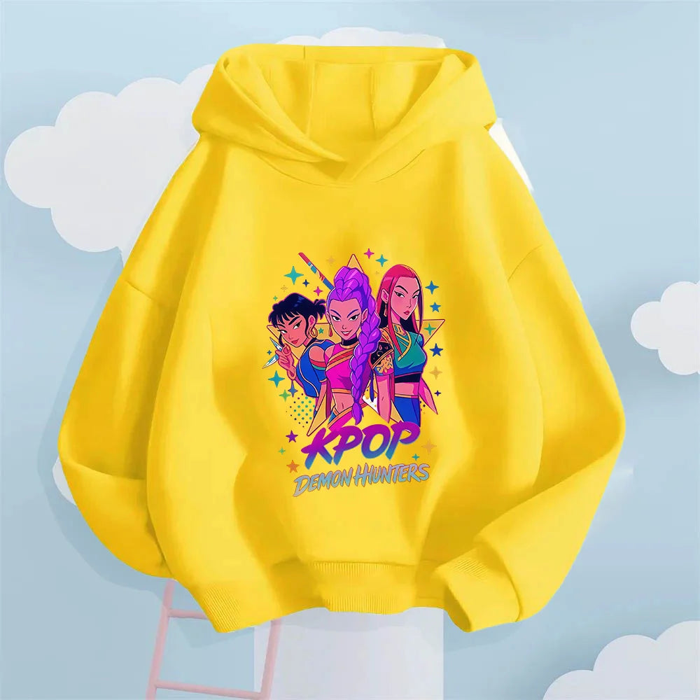2025 Fall/Winter Collection. Kids' Hoodie, Featuring A Cool "KPOP DEMON HUNTERS" Girl Group Print.