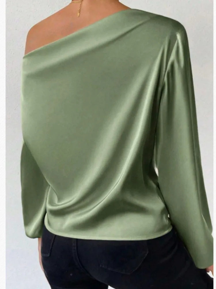 2025 Ladies Tops Women's Shirts & Blouses Long Sleeve  Sexy Solid Color One-Shoulder Elegant Blouses Foreign Style Blusas