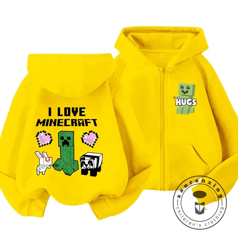 Kids Hoodie My World Print Zip Up Sweatshirt for Boys Girls Simple Solid Color HipHop Style Loose Comfy for Fall Winter Popular
