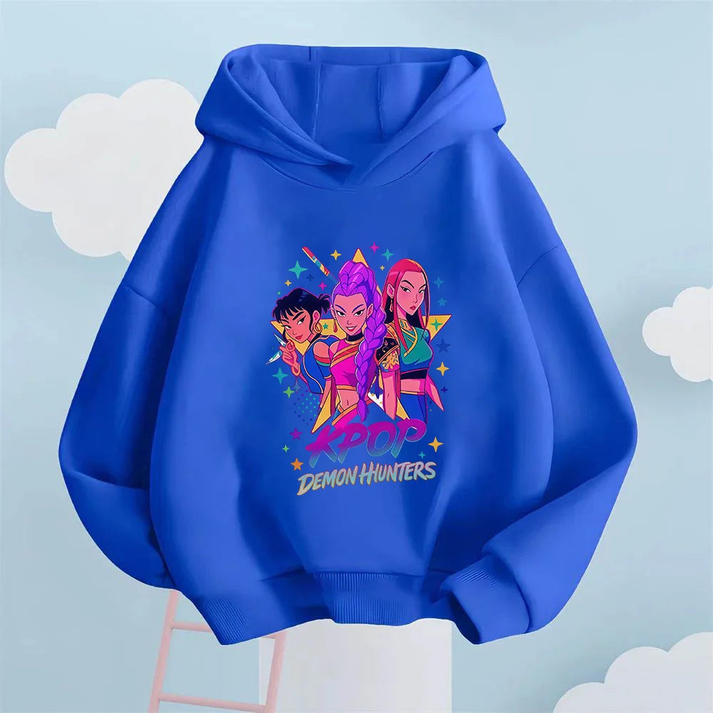 2025 Fall/Winter Collection. Kids' Hoodie, Featuring A Cool "KPOP DEMON HUNTERS" Girl Group Print.