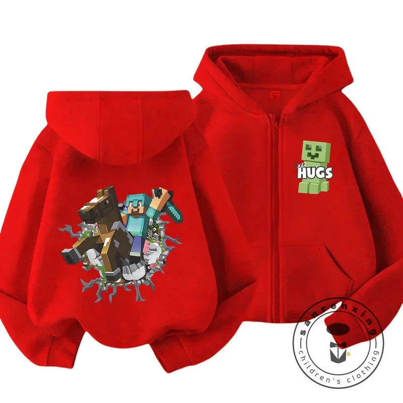 Kids Hoodie My World Print Zip Up Sweatshirt for Boys Girls Simple Solid Color HipHop Style Loose Comfy for Fall Winter Popular
