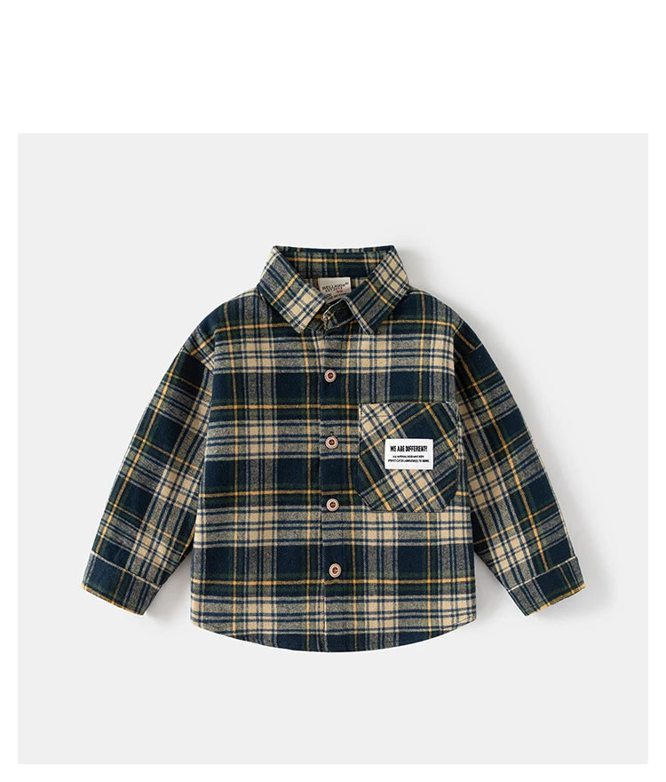 New Children's Clothes 2025 Kids Shirts With Collar Boys' Cotton Long Sleeved Baby Clothing Casual Top Plaid Blouse for Boy 2-7Y