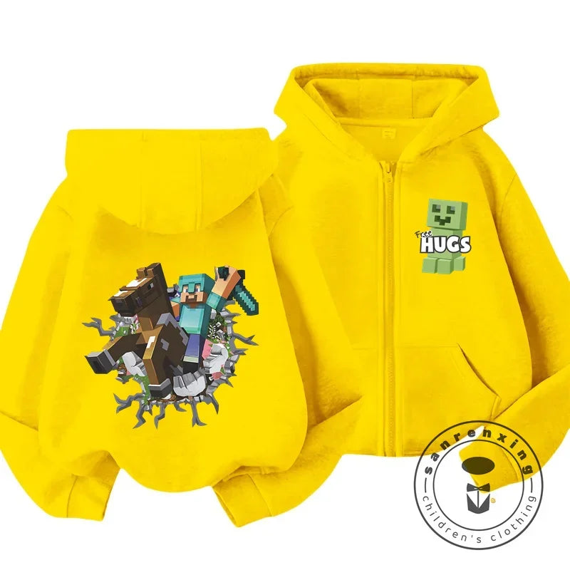 Kids Hoodie My World Print Zip Up Sweatshirt for Boys Girls Simple Solid Color HipHop Style Loose Comfy for Fall Winter Popular