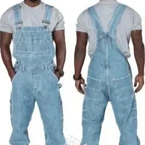 Overalls Men Pockets Casual Loose Long Denim Pants