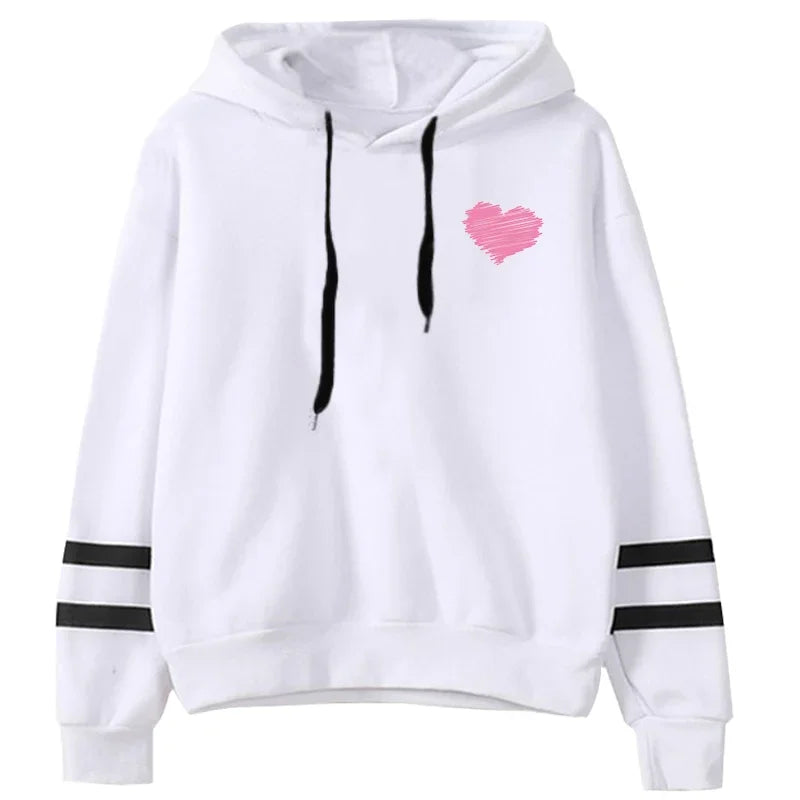 2025 New Arrival Women's Hoodie Cute Heart Print Hooded Long Sleeved Sweatshirt Autumn Winter Daily Casual Fashion Warm Pullover