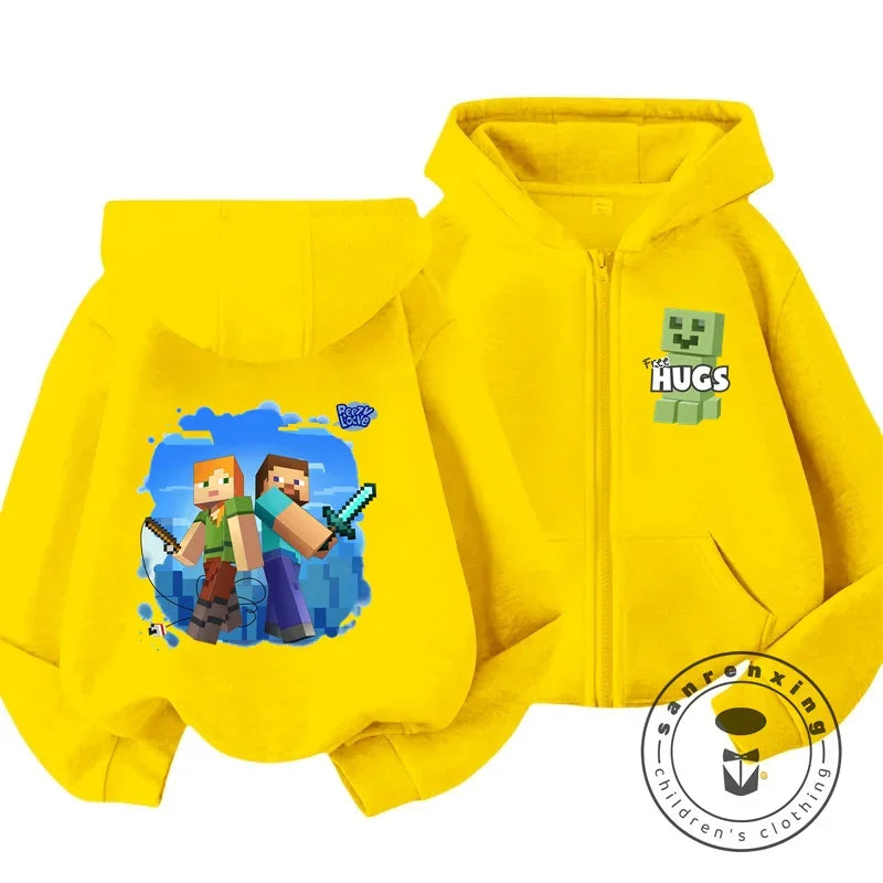 Kids Hoodie My World Print Zip Up Sweatshirt for Boys Girls Simple Solid Color HipHop Style Loose Comfy for Fall Winter Popular