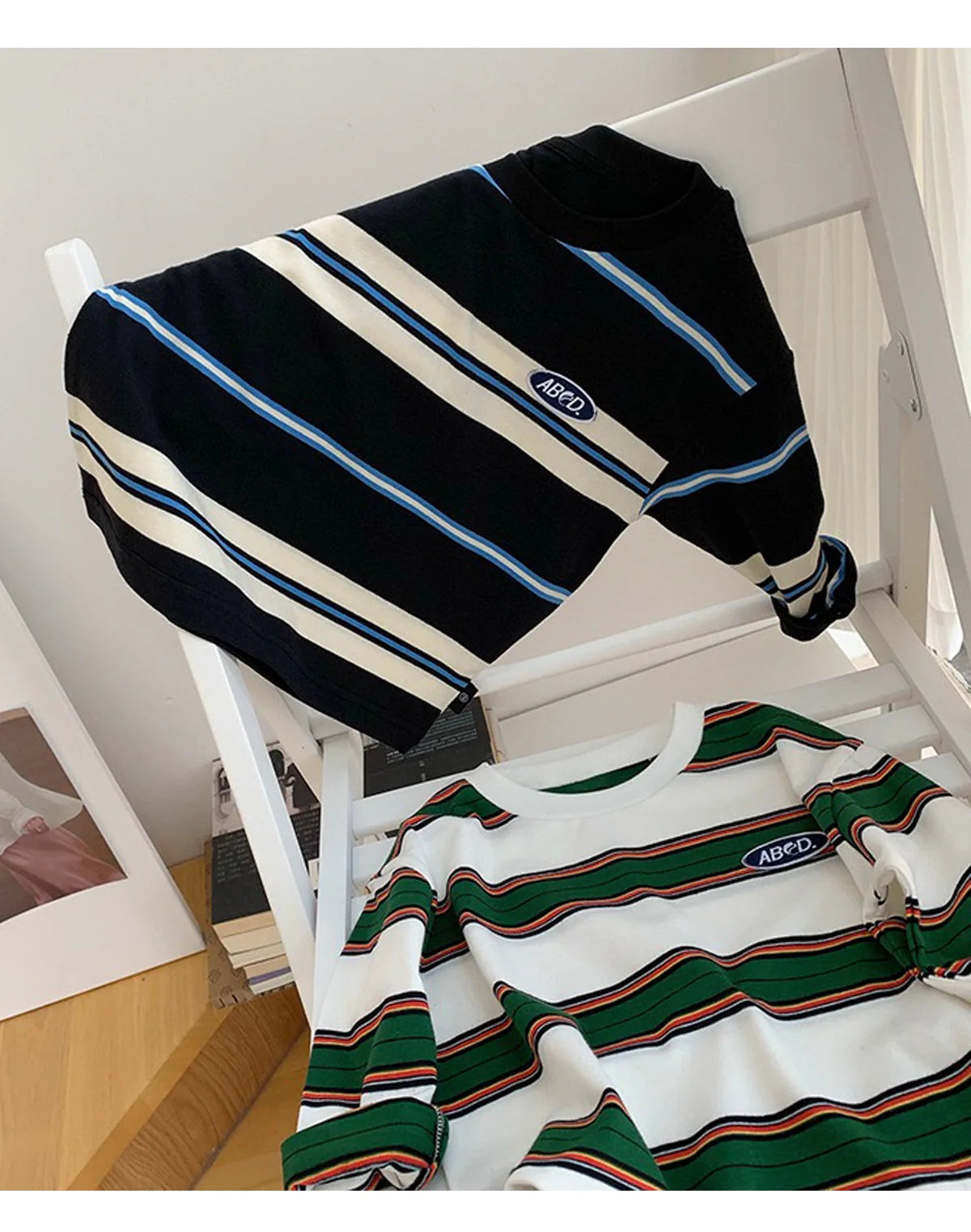 2025 Spring Autumn Kids Boys T-shirts Cotton Striped Loose Sticker Casual Long Sleeve Baby Girls Shirts Toddler Boys Tops